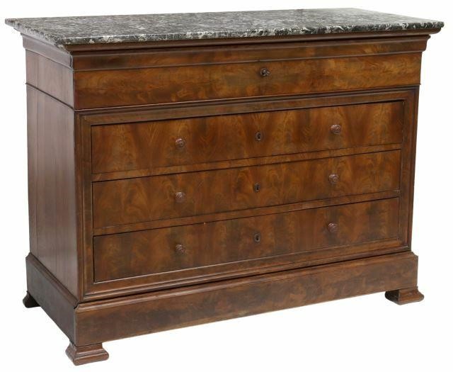 Appraisal: French Louis Philippe period marble-top mahogany secretaire commode mid th