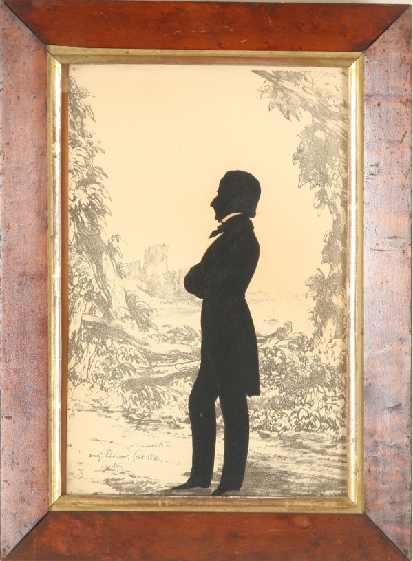 Appraisal: Full length profile portrait of a gentleman silhouette placed in