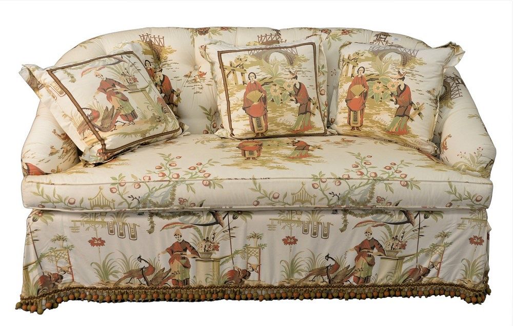 Appraisal: Custom Loveseat having Chinese motif upholstery along with three matching