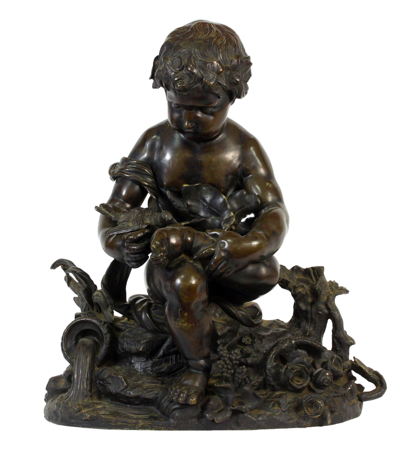 Appraisal: A th Century bronze figure of a putto picking a