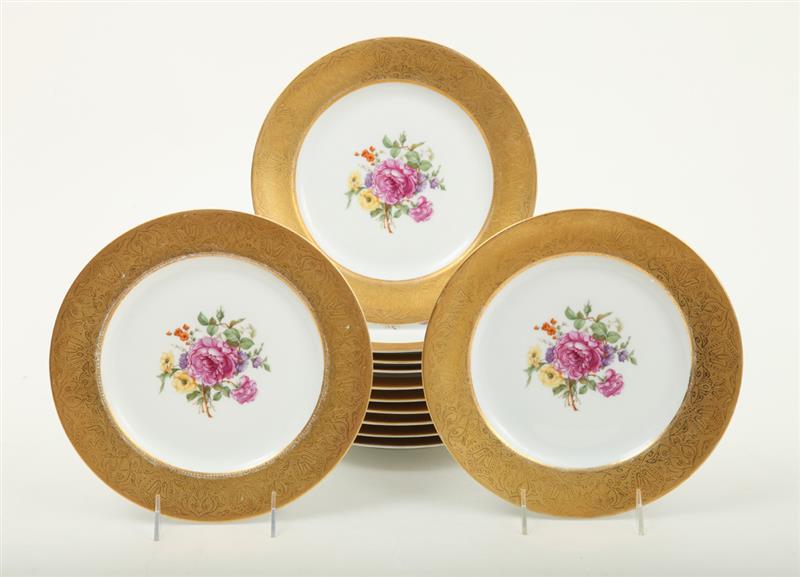 Appraisal: SET OF TWELVE ROSENTHAL TRANSFER-PRINTED PLATES With gilt embossed borders