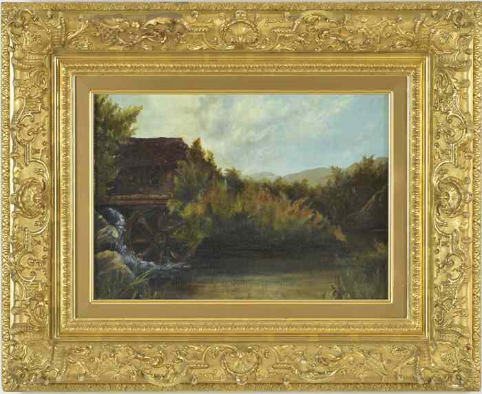 Appraisal: AMERICAN SCHOOL OIL ON PANEL Landscape with stream and grist