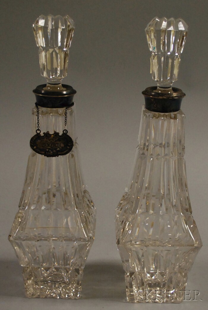 Appraisal: Pair of Sterling Silver-mounted Colorless Cut Glass Decanters one with