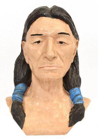 Appraisal: Glazed ceramic bust of a Native American man having black