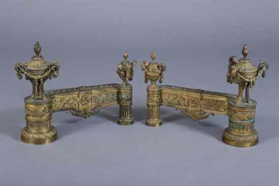 Appraisal: PAIR LOUIS XVI GILT-BRONZE CHENETS th century Urn-form final on