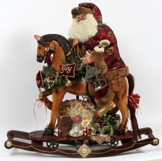 Appraisal: DECORATIVE SANTA CLAUS ON WOOD ROCKING HORSE DECORATIVE SANTA CLAUS