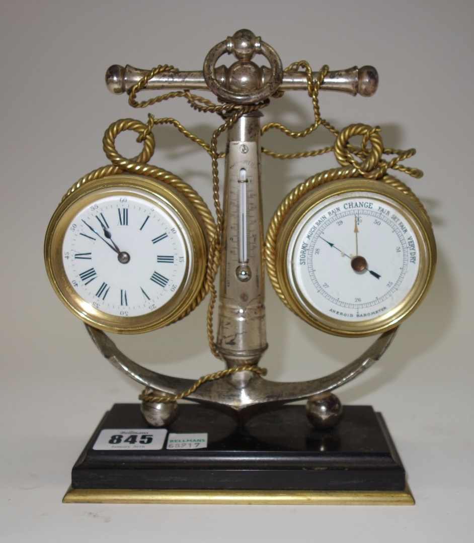 Appraisal: A silvered brass clock barometer compendium late th early th