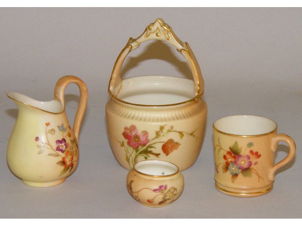 Appraisal: Royal Worcester blush ivory miniature porcelain mug decorated with flowers