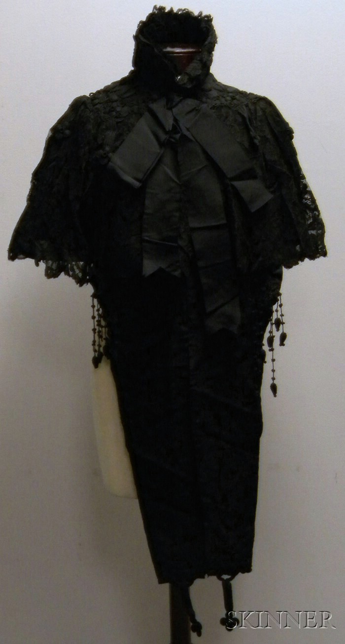 Appraisal: Antique Black Lace and Embroidered Capelet