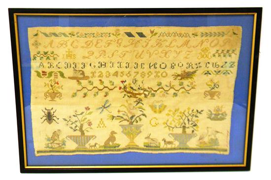 Appraisal: C - embroidered sampler featuring two alphabets numbers - and