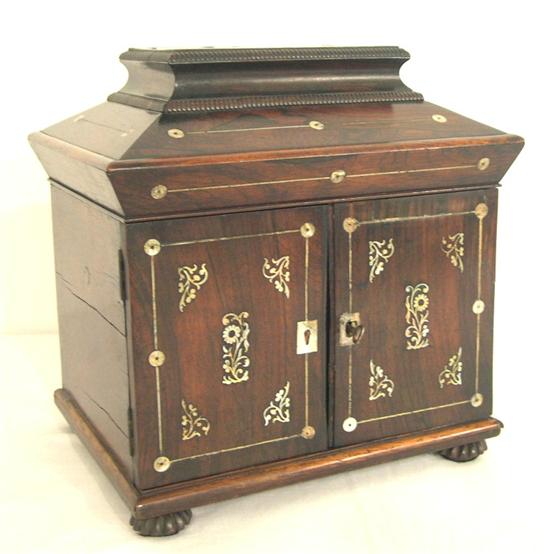 Appraisal: th C pagoda form traveling box in rosewood rosewood veneer