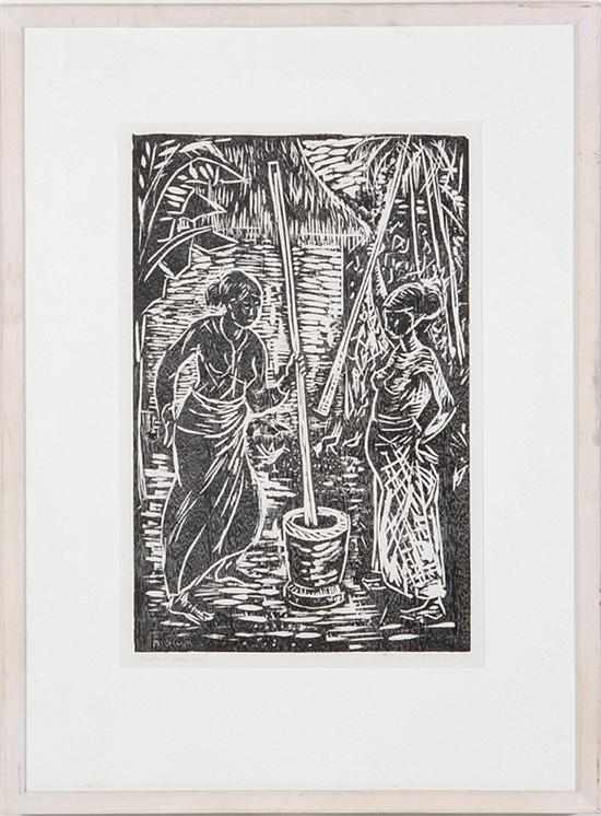 Appraisal: Corrie Parker McCallum South Carolina - POUNDING GRAIN BALI woodcut