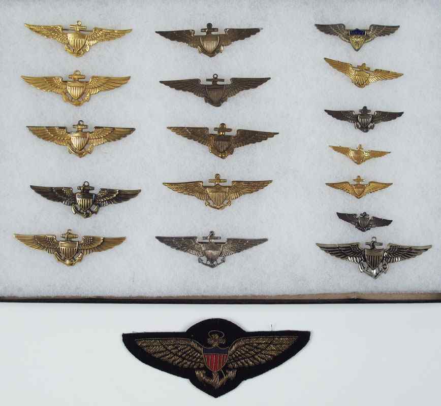 Appraisal: COLLECTION OF US NAVY AVIATOR WINGS Navy WWI WWII aviator