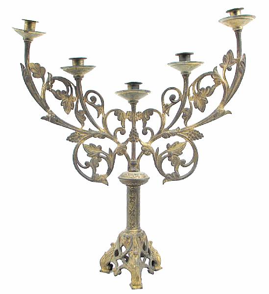 Appraisal: A brass five light candelabrum height in width in