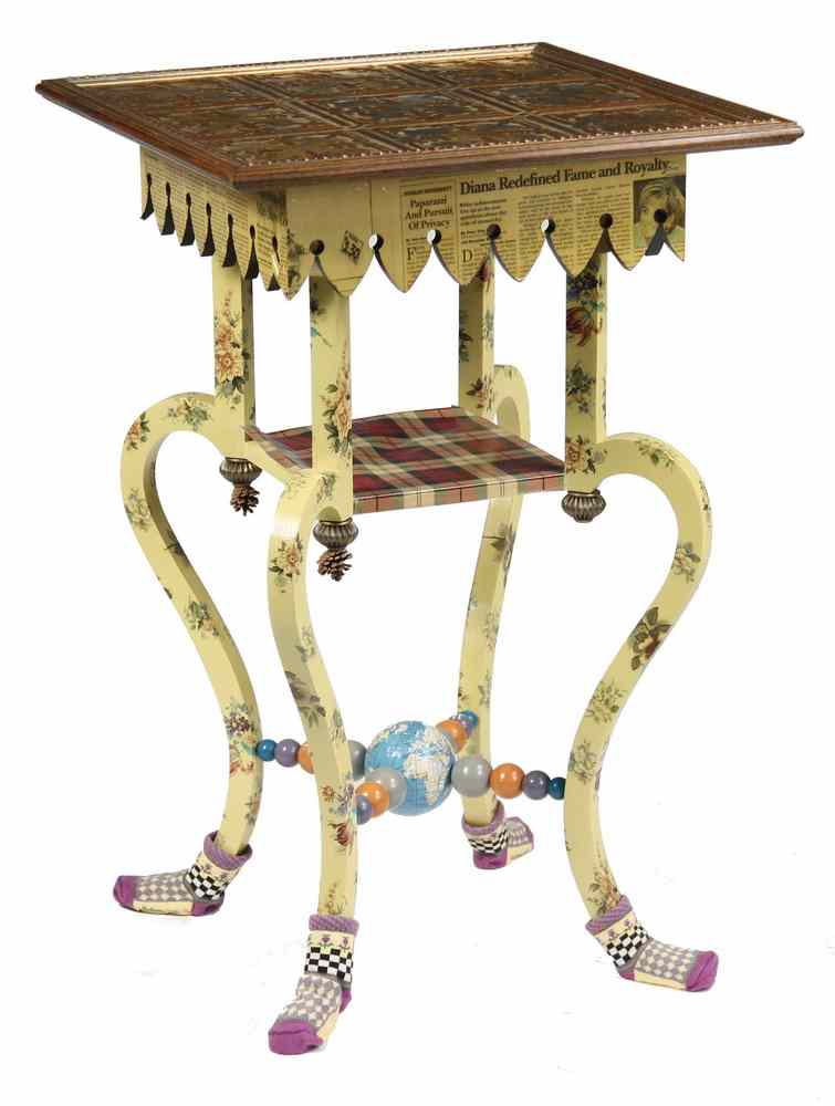 Appraisal: FOLK ART SIDE TABLE - MacKenzie-Childs hand painted side table