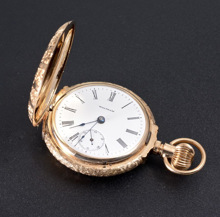 Appraisal: K MULTI COLOR GOLD WALTHAM HUNTER CASE POCKET WATCH Circa