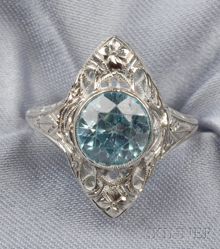 Appraisal: Art Deco kt White Gold and Blue Zircon Ring bezel-set