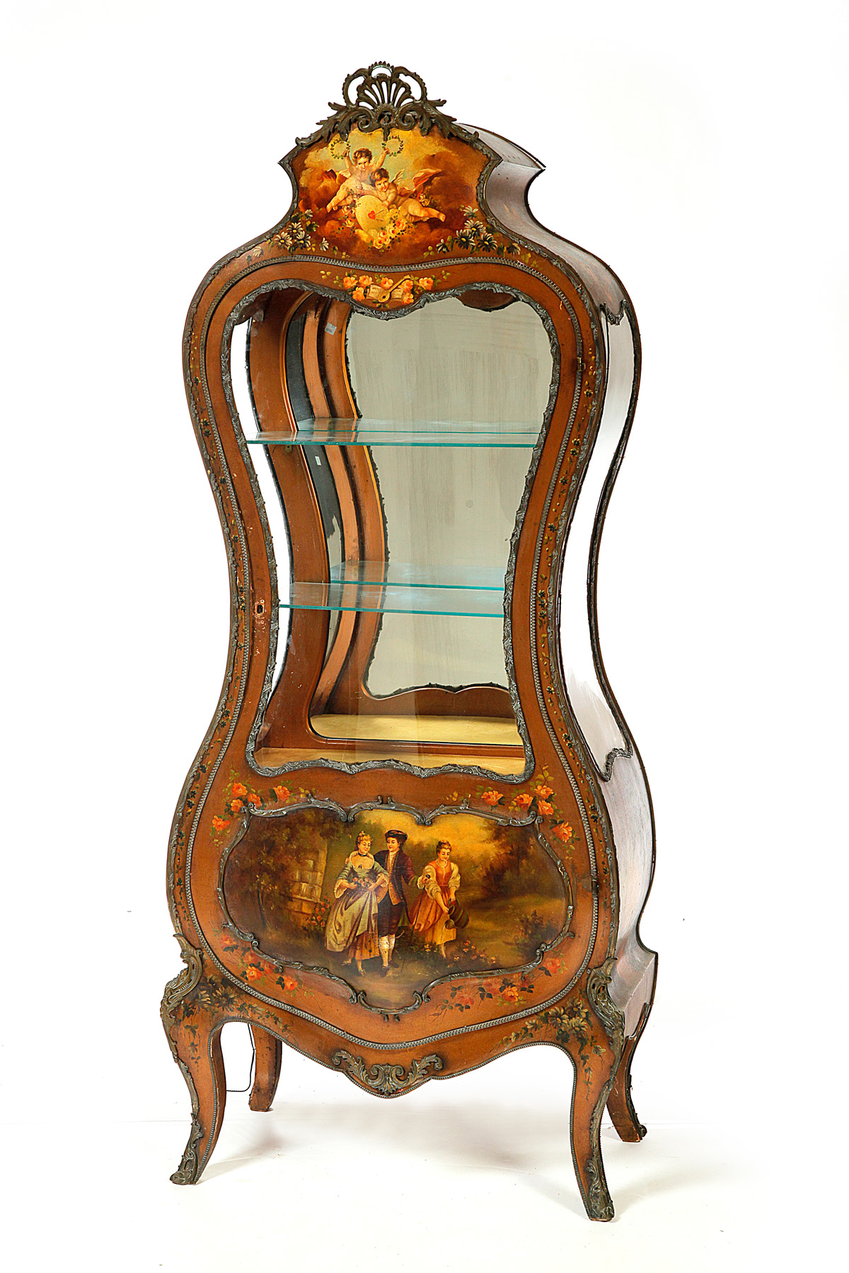 Appraisal: FRENCH LOUIS XV-STYLE CURIO CABINET Early th century softwood Lighted