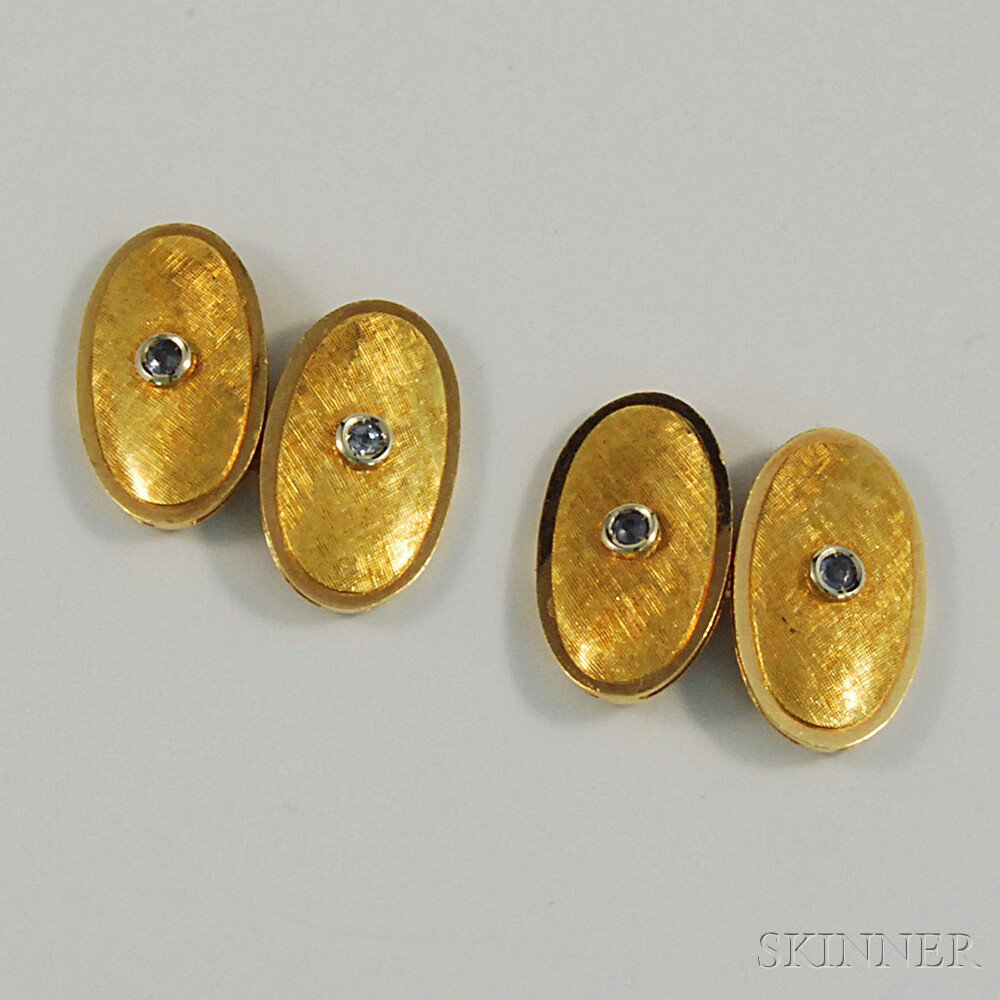 Appraisal: Pair of kt Gold Gem-set Cuff Links the textured oval