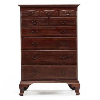 Appraisal: Pennsylvania Chippendale Inlaid Tall Chest of Drawers circa mahogany poplar