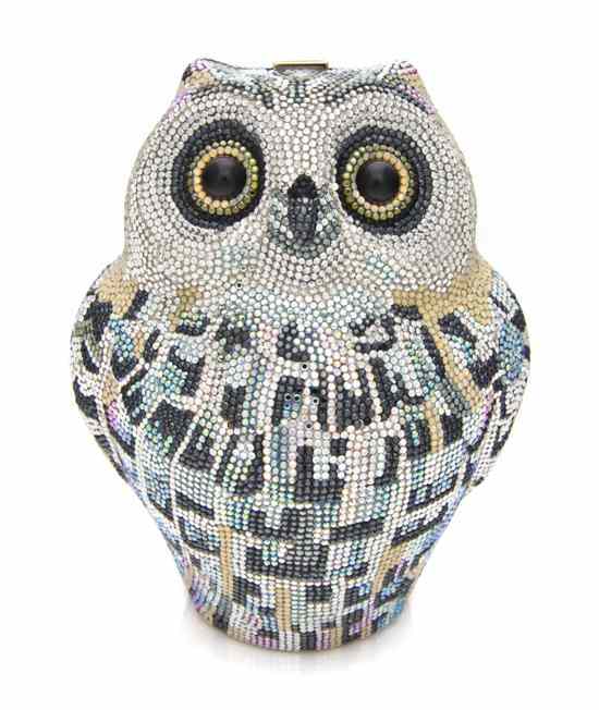 Appraisal: A Judith Leiber Multicolor Crystal Snowy Owl Minaudiere large black