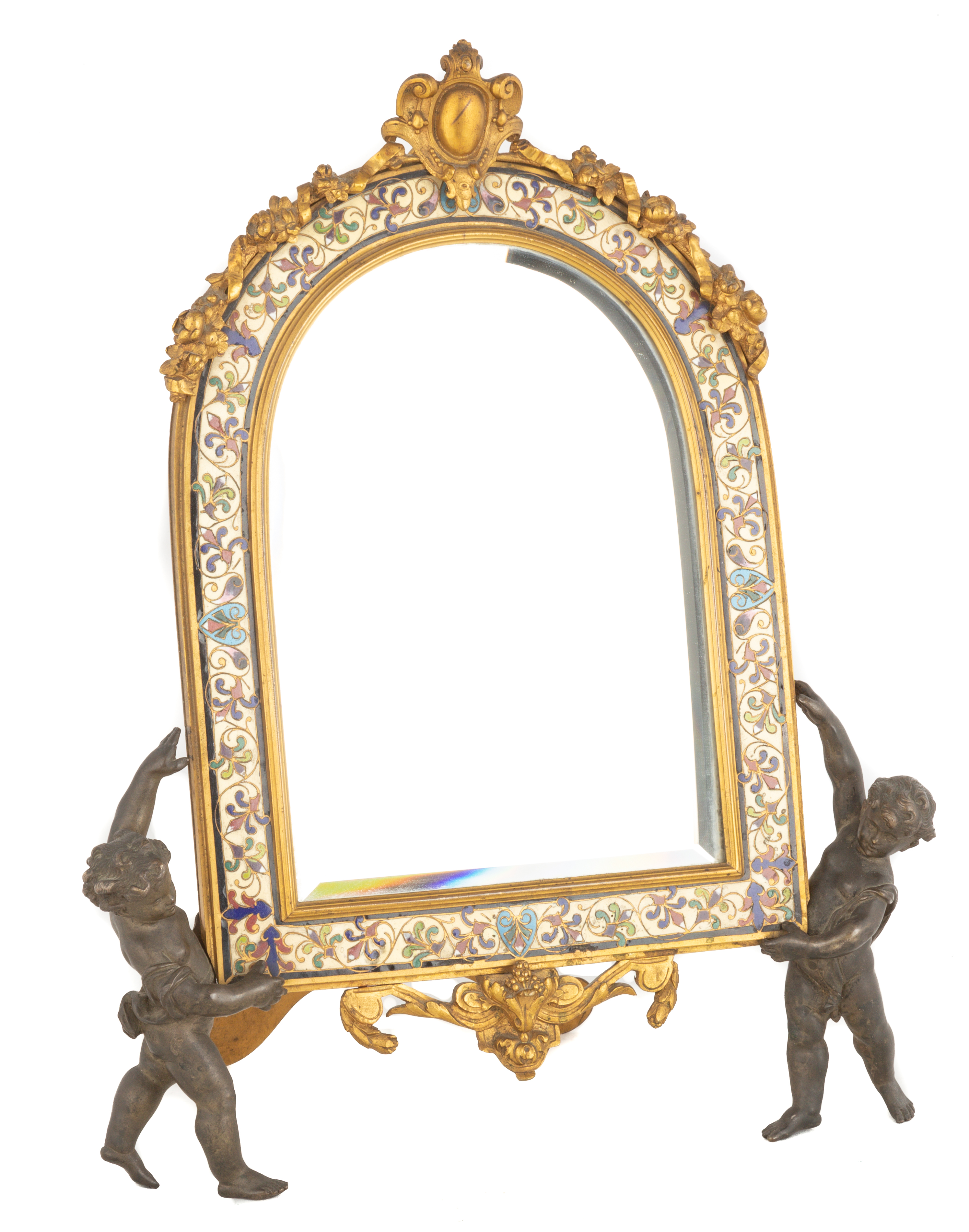 Appraisal: FRENCH GILT BRONZE AND BRONZE BOUDOIR MIRROR th century With