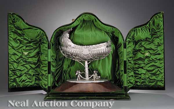 Appraisal: An English Sterling Silver Presentation Cradle and Case John and