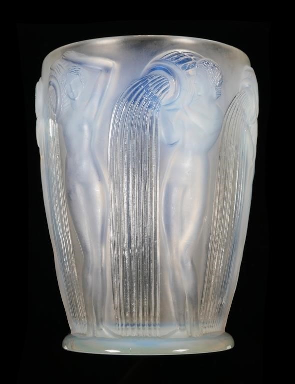 Appraisal: R Lalique Danaides opalescent art glass vase circa Wide mouth