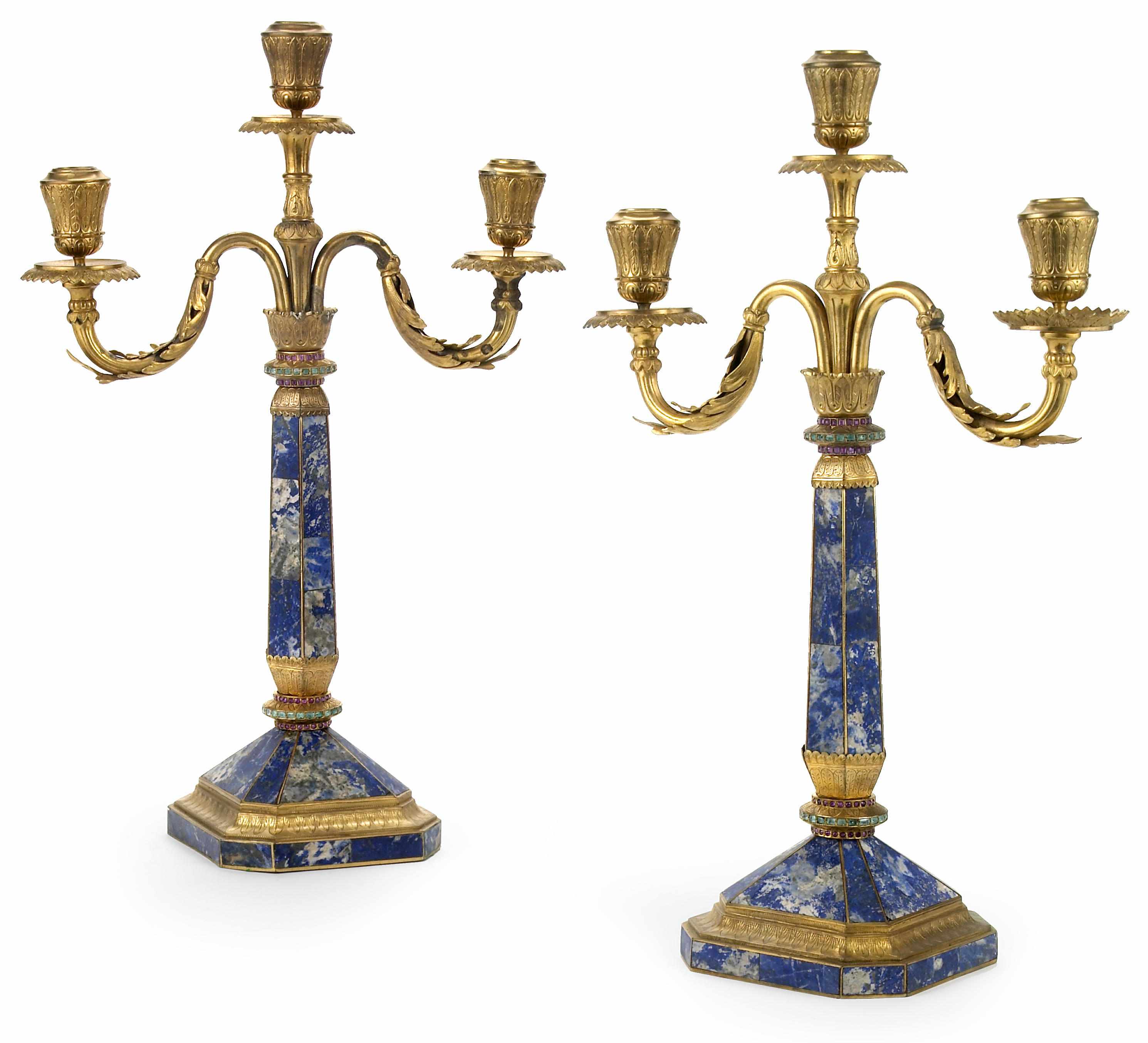 Appraisal: A pair of Neoclassical style gilt bronze lapis lazuli and