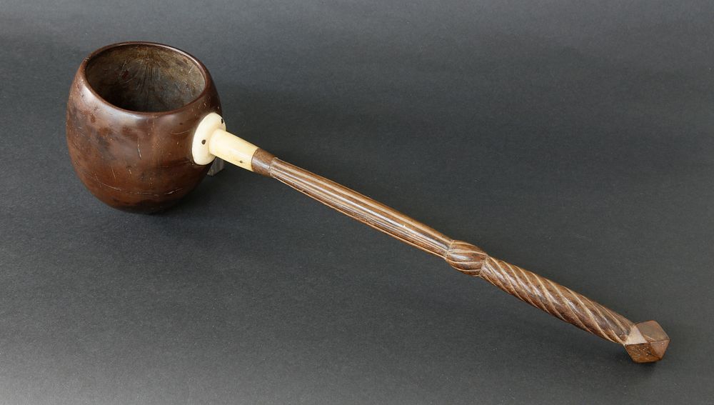 Appraisal: Whaleman Made Whale Ivory Mounted Coconut Shell Rum Dipper circa