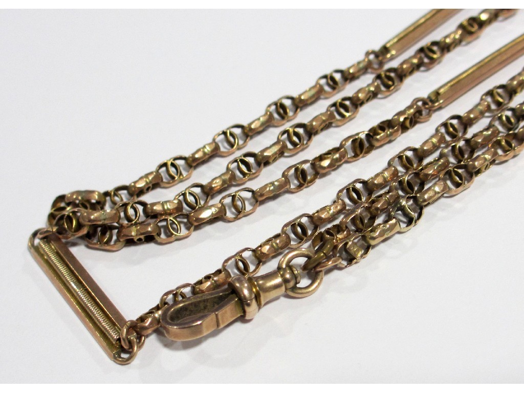 Appraisal: A good substantial Victorian ct gold guard chain of asymmetrical