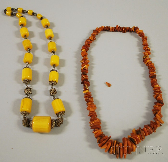 Appraisal: Two Hardstone Beaded Necklaces