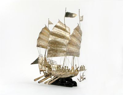 Appraisal: A Chinese silver model of a junk with three masts