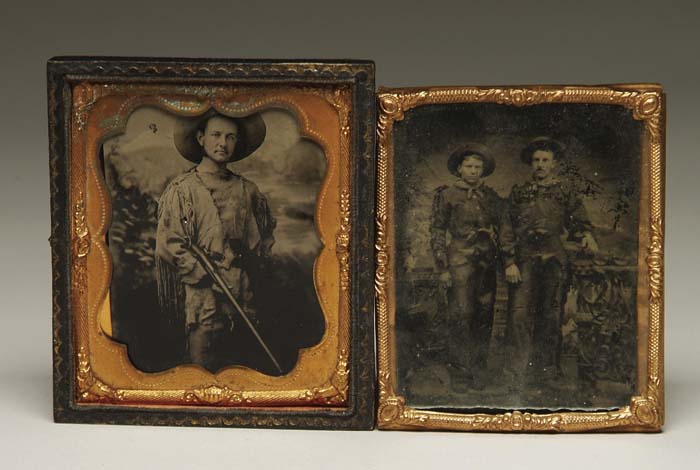 Appraisal: TWO SMALL TINTYPE IMAGES OF WESTERN FIGURES The first depicting