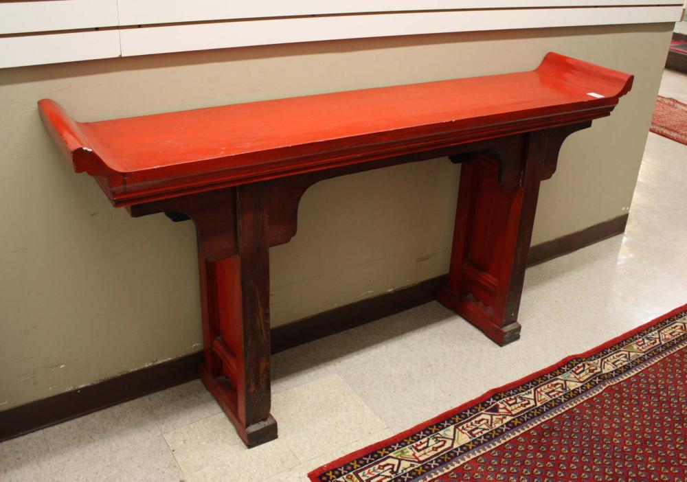 Appraisal: CHINESE MING STYLE ALTAR TABLE with red finish H x