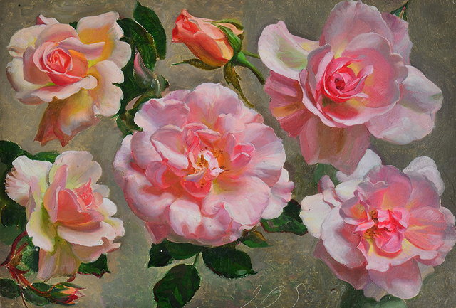 Appraisal: JOHN BULLOCH SOUTER - Pink roses signed with initials oils