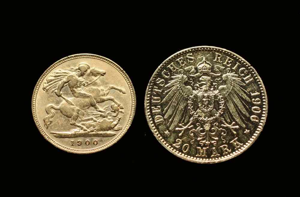 Appraisal: COINS - German gold mark English gold coin Ungraded From