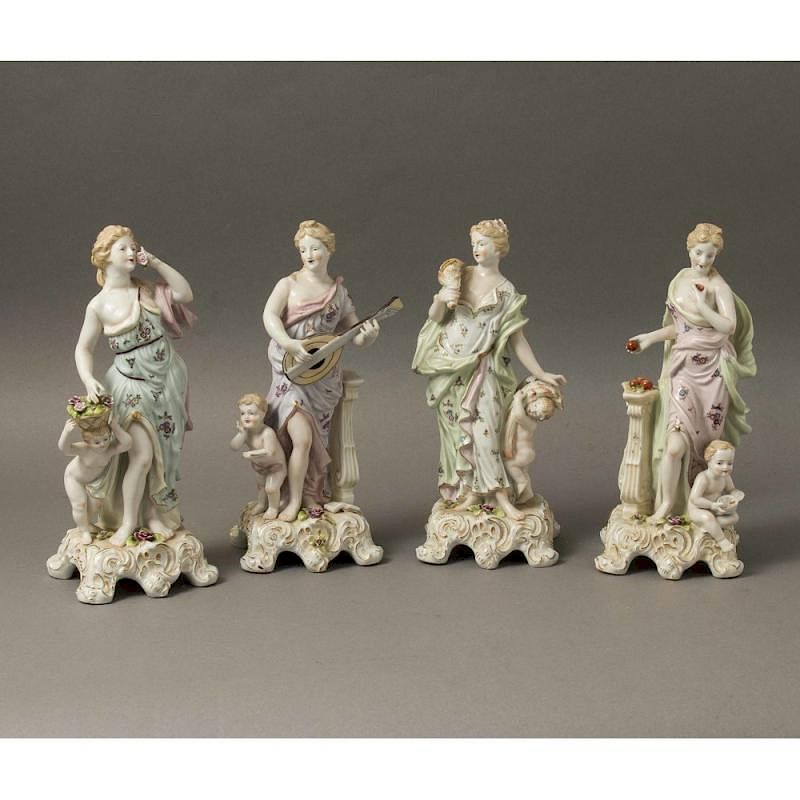 Appraisal: Four Porcelain Figurines Four porcelain figurines depicting female figures with