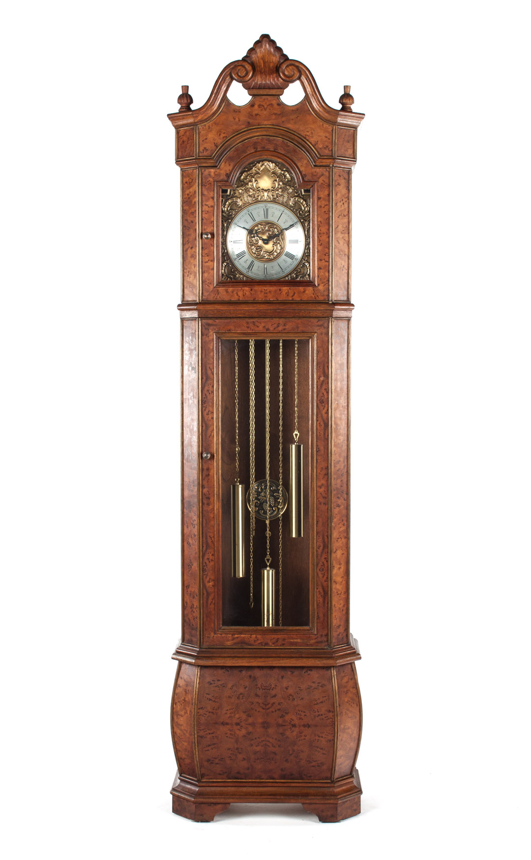 Appraisal: French style burl walnut tall-case clock th century German works