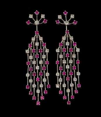 Appraisal: A Pair of Ruby and Diamond Pendant Earrings k white