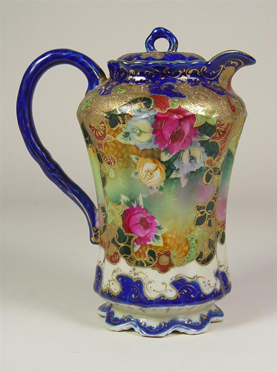 Appraisal: Nippon Unmarked Chocolate Pot Fuschia and yellow roses on a