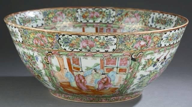 Appraisal: Rose medallion Chinese export punch bowl A Rose medallion Chinese