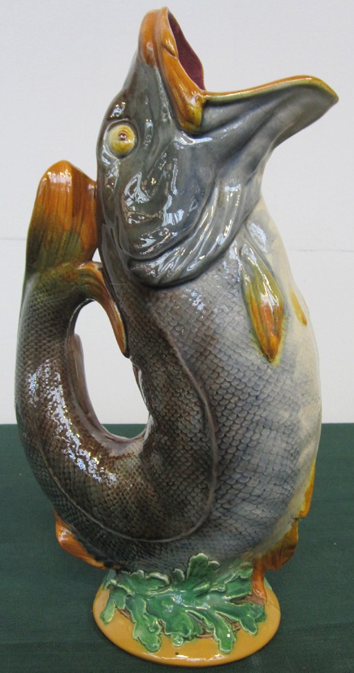 Appraisal: MAJOLICA FISH FORM PITCHER Note Repairs to spout