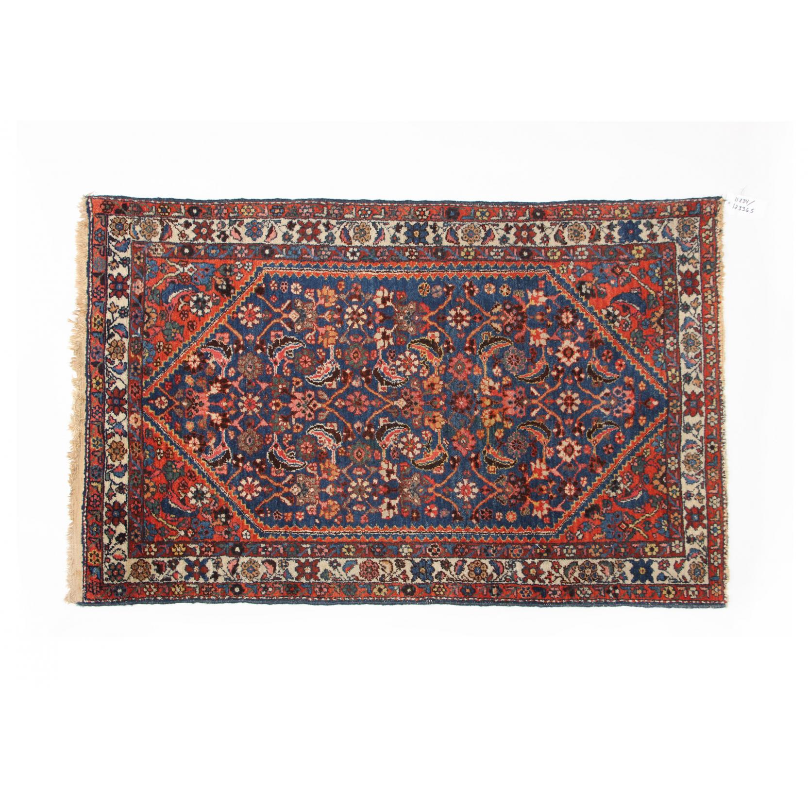 Appraisal: Hamadan Area Rug circa cotton foundation blue field with overall