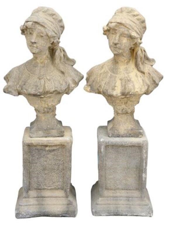 Appraisal: pair Cast stone garden statuary Bust of Jasmine late th