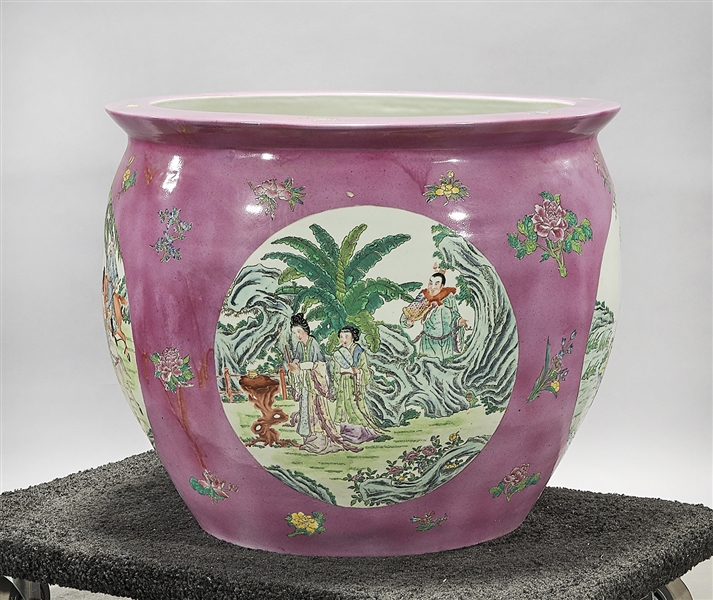 Appraisal: Chinese enameled porcelain fish bowl famille rose figures in reserve