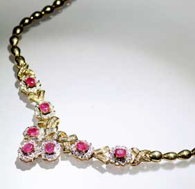 Appraisal: K RUBY AND DIAMOND NECKLACE Very attractive K yellow gold