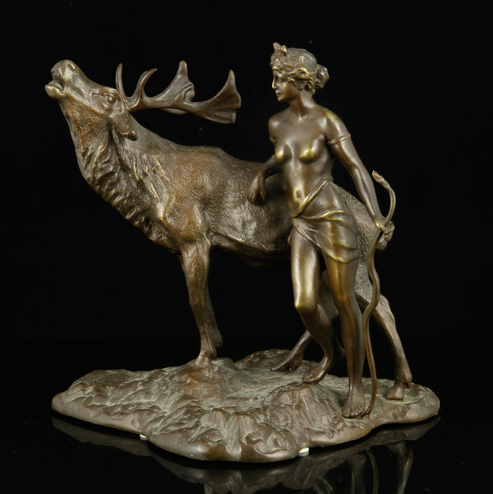 Appraisal: - Bronze Nude with Elk Nude with elk bronze signed