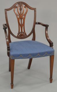 Appraisal: Margolis custom mahogany federal style armchair signed Margolis custom mahogany