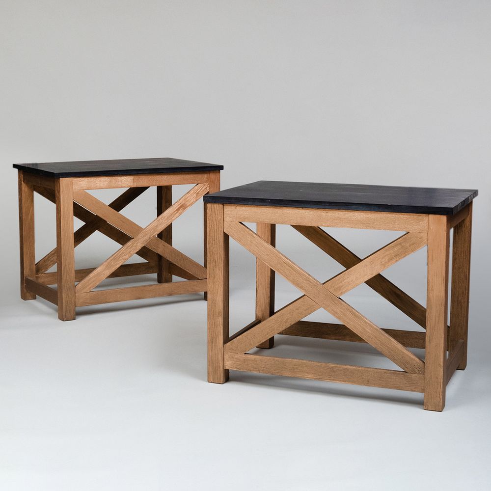 Appraisal: Pair of Modern Gilt Limed Oak Tables with Slate Tops